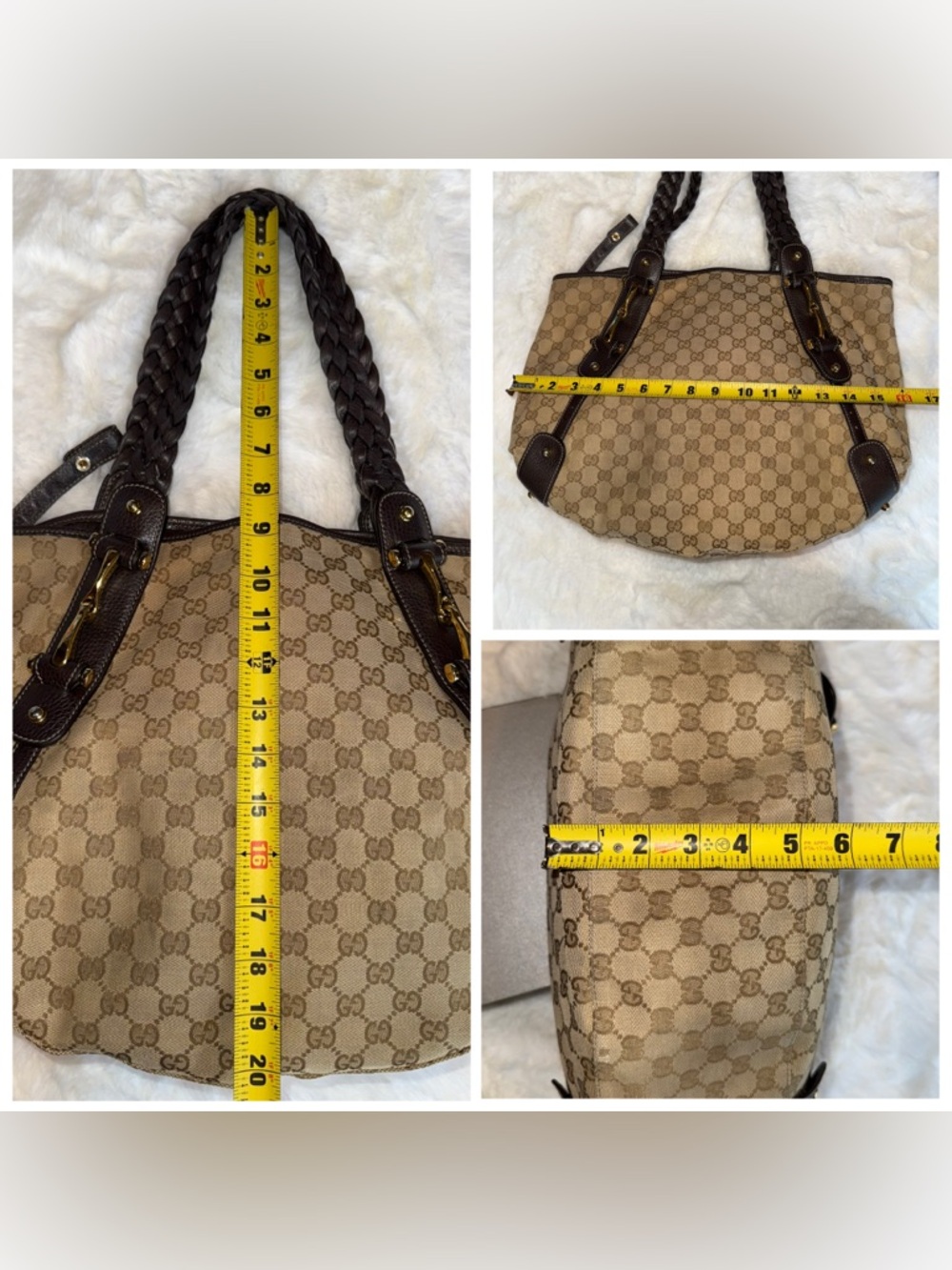 Gucci Tan Monogram Canvas Shoulder Bag with Dark Brown Trim - Picture 15 of 16